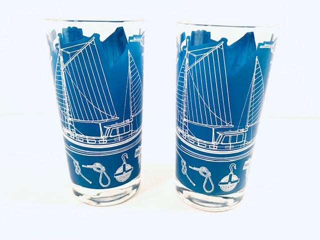 Georges Briard Signed Mid-Century Come Sail Away Glasses (Set of 2)
