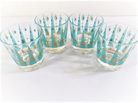 Load image into Gallery viewer, Fred Press Signed Mid-Century Aqua Atomic Star Glasses (Set of 4)
