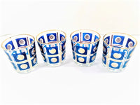 Load image into Gallery viewer, Mid-Century 22-Karat Gold and Blue Retro Flower Glasses (Set of 4)
