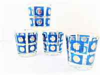 Load image into Gallery viewer, Mid-Century 22-Karat Gold and Blue Retro Flower Glasses (Set of 4)
