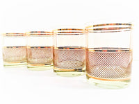 Load image into Gallery viewer, Culver Mid-Century Gold Netting Double Old Fashion Glasses (Set of 4)
