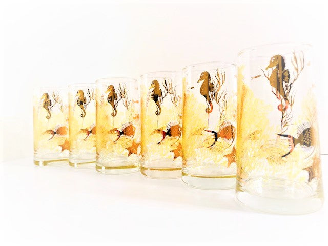 Bartlett Collins Mid-Century Under the Sea 22-Karat Gold Highball Glasses (Set of 6)