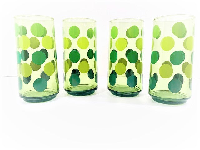 Retro Green Polka Dot Highball Glasses (Set of 4)