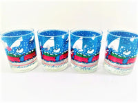 Load image into Gallery viewer, Cera Glass Mid-Century Snowman and Train Double Old Fashion Glasses (Set of 4)
