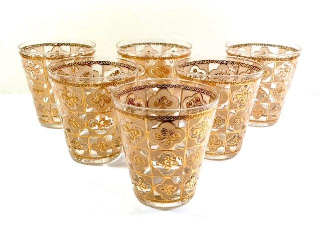 Culver Mid-Century 22-Karat Gold Clover Double Old Fashion Glasses (Set of 6)