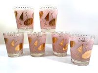 Load image into Gallery viewer, Mid-Century Pink &amp; 22-Karat Gold Umbrella Mary Poppins Double Old Fashion Glasses (Set of 6)
