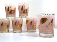 Load image into Gallery viewer, Mid-Century Pink &amp; 22-Karat Gold Umbrella Mary Poppins Double Old Fashion Glasses (Set of 6)
