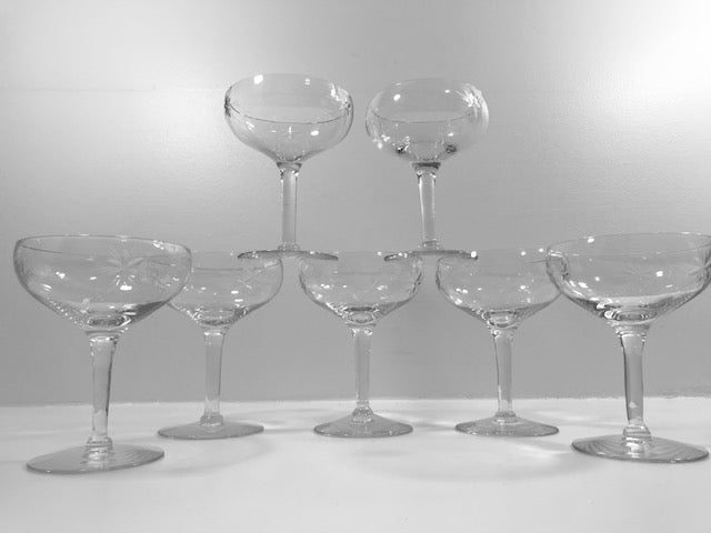 Mid-Century Etched Starburst Champagne Glasses (Set of 6)