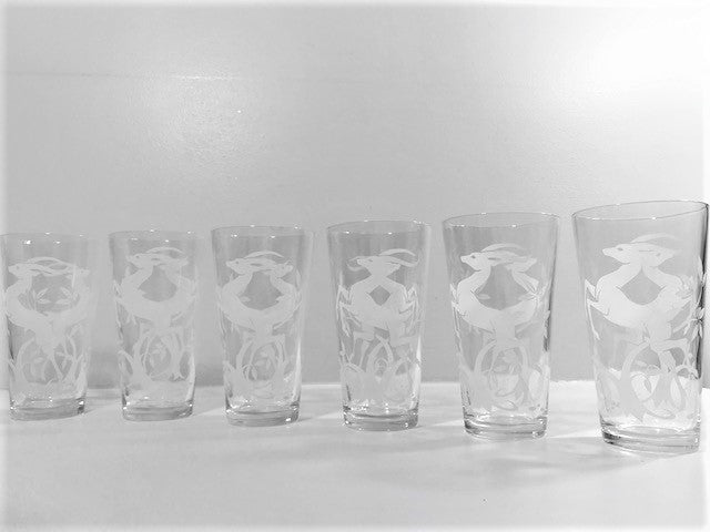 Federal Glass Mid-Century Art Deco White Gazelle Glasses (Set of 6)