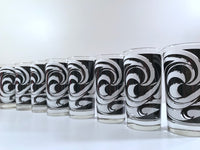 Load image into Gallery viewer, Libbey Partytime Mid-Century Black and White Atomic Swirl Glasses (Set of 8)
