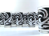 Load image into Gallery viewer, Libbey Partytime Mid-Century Black and White Atomic Swirl Glasses (Set of 8)
