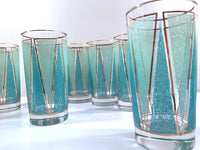 Load image into Gallery viewer, Libbey Partytime Blue and Green Atomic Peaks Cocktail Set (Set of 8 with Original Box)
