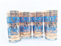 Load image into Gallery viewer, Vintage Hollywood Regency Gold and Blue Cherub Baroque Highball Glasses (Set of 4)
