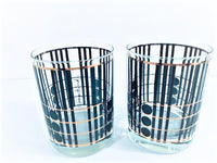 Load image into Gallery viewer, Georges Briard Signed Mid-Century Black and Gold Craftsman Style Double Old Fashion Glasses (Set of 2)
