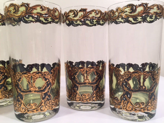Culver Mid-Century Golden Angel and Urn Highball Glasses (Set of 6)