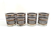 Load image into Gallery viewer, Culver Mid-Century Gold and Black Band Double Old Fashion Glasses (Set of 4)
