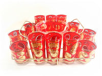Load image into Gallery viewer, Culver Signed Mid-Century Red &amp; 22-Karat Gold Paisley 18-Piece Bar Set
