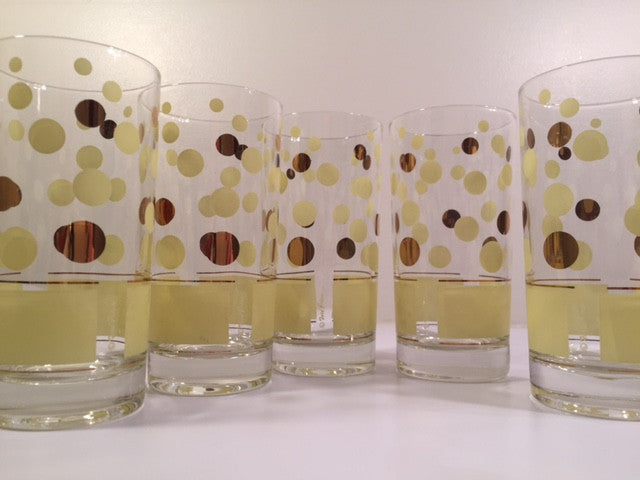 Fred Press Signed Mid-Century Yellow and 22-Karat Gold Bubble Glasses (Set of 5)