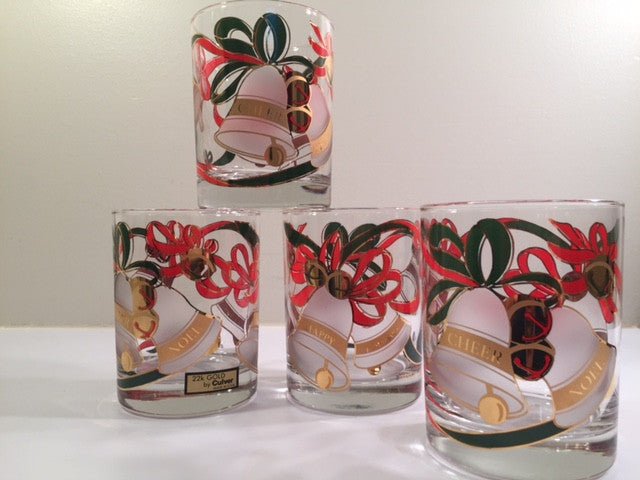 Culver Signed Mid-Century Christmas Bells Glasses (Set of 4)