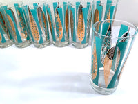 Load image into Gallery viewer, Fred Press Signed Mid-Century 22-Karat Gold Blue Leaf Cocktail Bar Set
