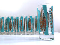 Load image into Gallery viewer, Fred Press Signed Mid-Century 22-Karat Gold Blue Leaf Cocktail Bar Set
