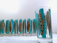 Load image into Gallery viewer, Fred Press Signed Mid-Century 22-Karat Gold Blue Leaf Cocktail Bar Set
