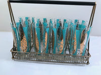 Load image into Gallery viewer, Fred Press Signed Mid-Century 22-Karat Gold Blue Leaf Cocktail Bar Set
