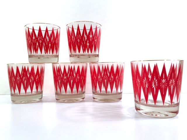 Mid-Century Red Starburst Glasses (Set of 6)