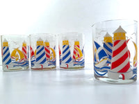 Load image into Gallery viewer, Culver Signed Mid-Century Sailboat and Lighthouse Double Old Fashion Glasses (Set of 4)
