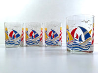 Load image into Gallery viewer, Culver Signed Mid-Century Sailboat and Lighthouse Double Old Fashion Glasses (Set of 4)

