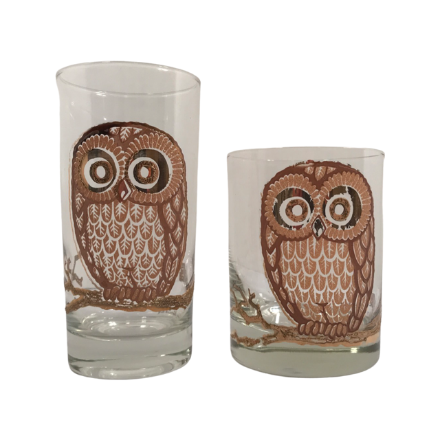 Georges Briard Signed Vintage Retro Owl Glasses (Set of 2)