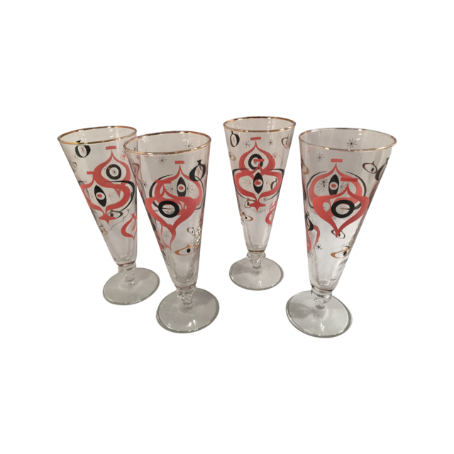 Libbey Seville Mid-Century Atomic Champagne/Pilsner Glasses (Set of 4)