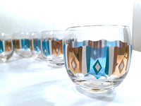 Load image into Gallery viewer, Culver Signed Mid-Century Turquoise and Gold Roly Poly Glasses (Set of 6)
