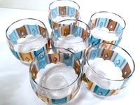 Load image into Gallery viewer, Culver Signed Mid-Century Turquoise and Gold Roly Poly Glasses (Set of 6)
