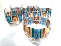 Load image into Gallery viewer, Culver Signed Mid-Century Turquoise and Gold Roly Poly Glasses (Set of 6)
