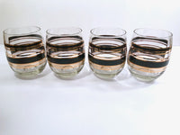 Load image into Gallery viewer, Georges Briard Signed Mid-Century Black and 22-Karat Gold Double Old Fashion Roly Poly Glasses (Set of 4)
