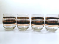 Load image into Gallery viewer, Georges Briard Signed Mid-Century Black and 22-Karat Gold Double Old Fashion Roly Poly Glasses (Set of 4)
