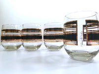 Load image into Gallery viewer, Georges Briard Signed Mid-Century Black and 22-Karat Gold Double Old Fashion Roly Poly Glasses (Set of 4)
