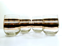 Load image into Gallery viewer, Georges Briard Signed Mid-Century Black and 22-Karat Gold Double Old Fashion Roly Poly Glasses (Set of 4)
