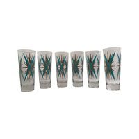 Load image into Gallery viewer, Federal Glass Inca Atomic Turquoise and 22-Karat Gold Starburst Collins Glasses (Set of 6)
