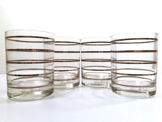 Georges Briard Signed Mid-Century Silver Ring Double Old Fashion Glasses (Set of 4)