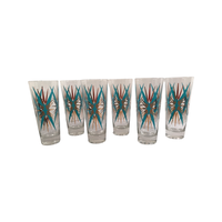 Load image into Gallery viewer, Federal Glass Inca Atomic Turquoise and 22-Karat Gold Starburst Collins Glasses (Set of 6)
