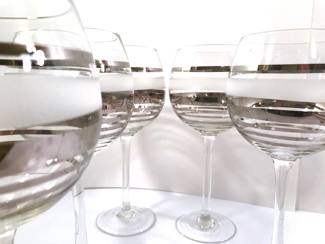 Mid-Century Silver and Frosted Wine Glasses (Set of 6)