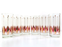 Load image into Gallery viewer, Mid-Century Cranberry and Gold Deco Glasses (Set of 6)
