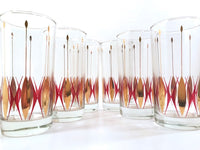 Load image into Gallery viewer, Mid-Century Cranberry and Gold Deco Glasses (Set of 6)
