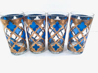 Load image into Gallery viewer, Culver Mid-Century Blue and Gold Encrusted Glasses (Set of 4)
