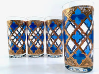 Load image into Gallery viewer, Culver Mid-Century Blue and Gold Encrusted Glasses (Set of 4)
