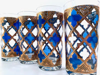 Load image into Gallery viewer, Culver Mid-Century Blue and Gold Encrusted Glasses (Set of 4)
