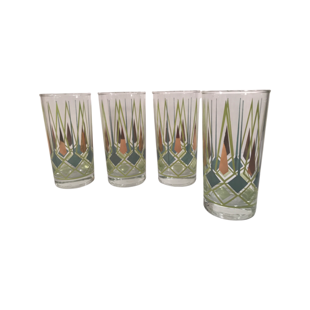 Vintage Art Deco Ribbed Collins Glasses, Set of 4