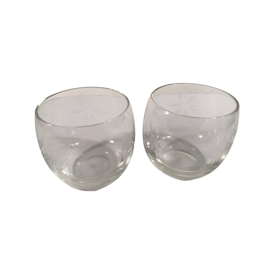 Mid-Century Etched Starburst Roly Poly Glasses (Set of 2)
